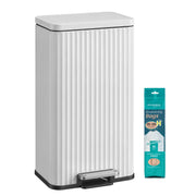 SONGMICS white 30 L steel kitchen pedal bin with a pack of matching liner bags