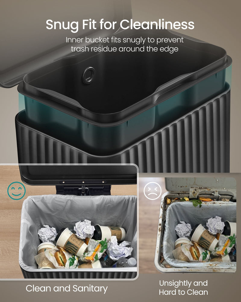 Cross-section of the removable inner bucket fitting snugly inside the outer bin