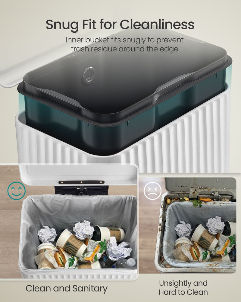 Cross-section of the removable inner bucket fitting snugly inside the outer bin