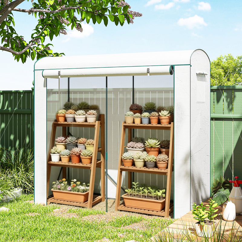 Garden Greenhouse for Year Round Plant Protection with Roll Up Door and Mesh Windows Green