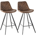 Set of 2 Vintage Bar Stools with Padded Quilted Seats and Footrest for Kitchen Brown