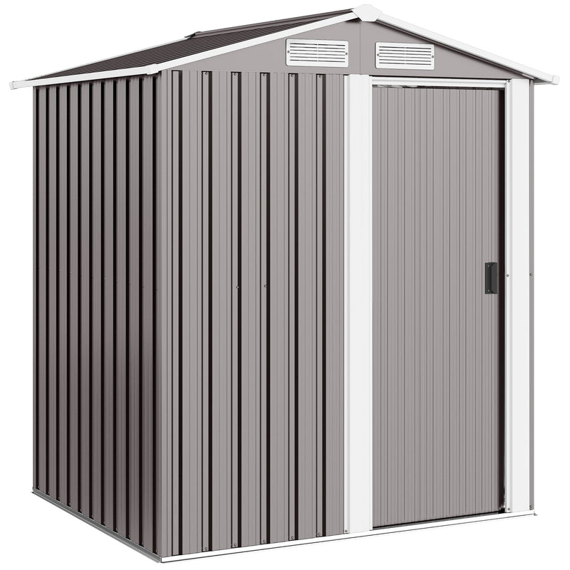 Metal Garden Storage Shed With Sliding Door And Sloped Roof For Tools Organisation Grey Outsunny