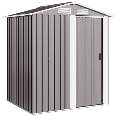 Metal Garden Storage Shed With Sliding Door And Sloped Roof For Tools Organisation Grey Outsunny