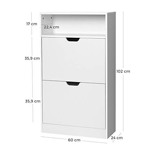 Vasagle White Narrow Shoe Cabinet for Hallway - 2 Pull Down Doors and a Handy Shelf