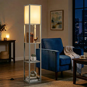 Floor Lamp with Shelves for Extra Storage and Soft Lighting in Small Living Rooms Grey White Homcom