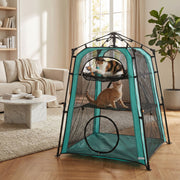 Cat Tent Three Level Outdoor Playhouse for Safe Garden or Balcony Exploration Black AOSOM