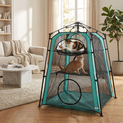 Cat Tent Three Level Outdoor Playhouse for Safe Garden or Balcony Exploration Black AOSOM