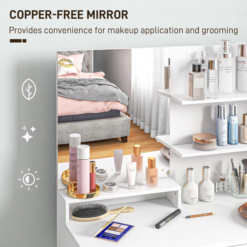 Dressing Table and Stool Set With Hidden Storage Ideal for Bedroom or Vanity Use White