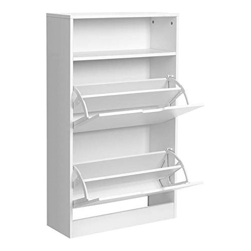 Vasagle White Narrow Shoe Cabinet for Hallway - 2 Pull Down Doors and a Handy Shelf