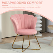 Pink Velvet Feel Lotus Petal Accent Chair With Gold Legs Elegant Design by HOMCOM