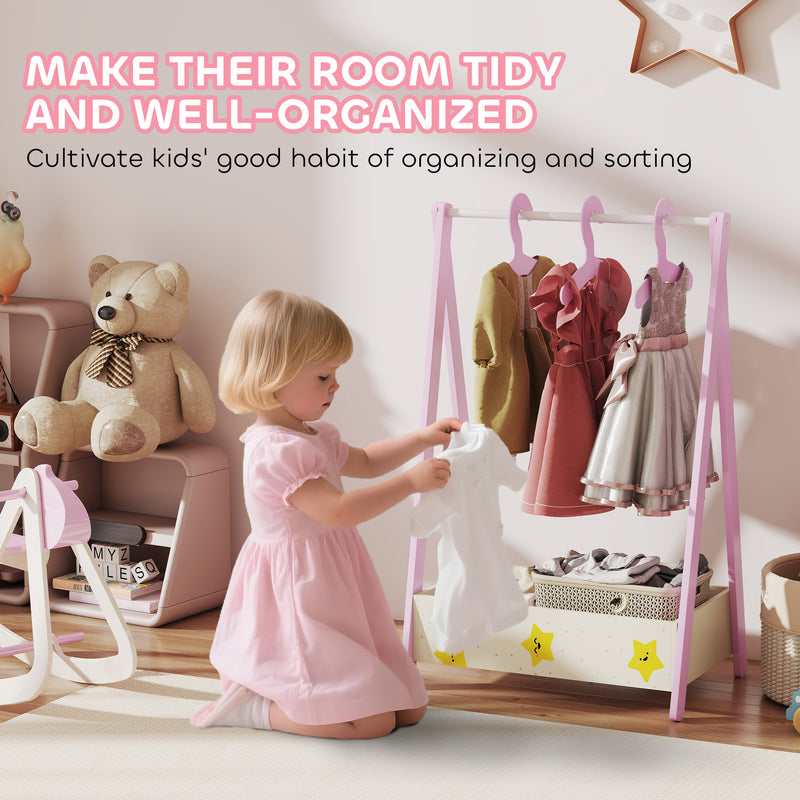 Kids Clothing Rail with Hangers and Storage Shelf Star Design for Bedroom Ages 3 to 6 Pink AOSOM