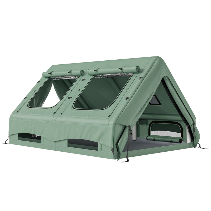 Large Waterproof Inflatable Camping Tent 8-10 Person, 10000mm With Skylights & Floor, Green