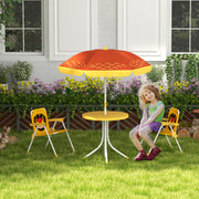 Yellow Kids Garden Picnic Table Set With Lion Design Foldable Chairs And Parasol