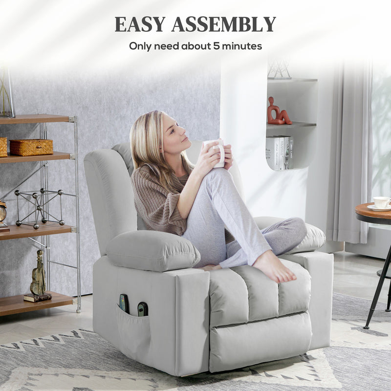 Light Grey Velvet Feel Electric Riser Recliner Massage Armchair by HOMCOM