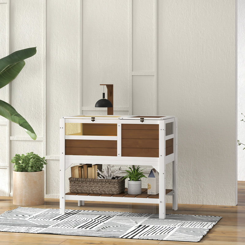 Wooden Tortoise House with Shelter Run Shelf Lamp Holder and Tray Brown by PawHut