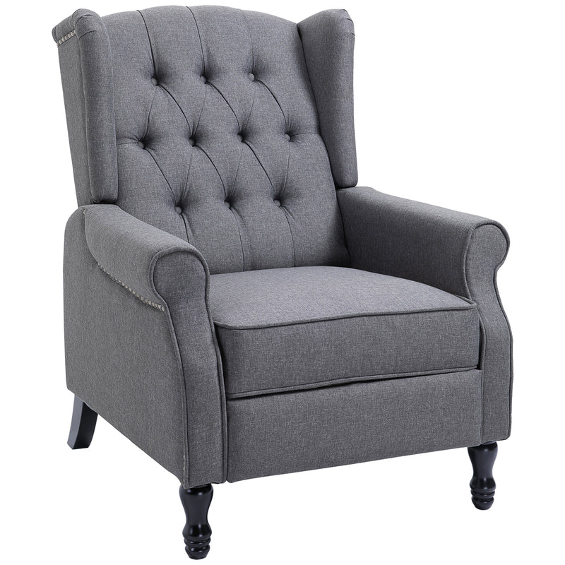 Wingback Recliner Armchair with Footrest and Tufted Back for Living Room Comfort Grey