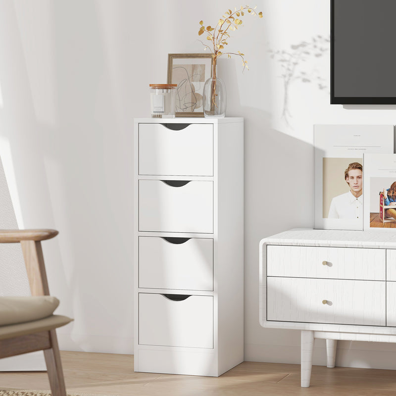 Bathroom Storage Cabinet with Four Drawers for Small Spaces Slim Design White AOSOM