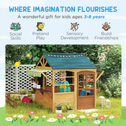 Wooden Foldable Kids Playhouse with Windows Working Door and Rain Covers in Brown