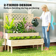 2 Tier Wooden Raised Garden Bed with Trellis for Easy Planting and Climbing Support, Natural Wood Finish Outsunny