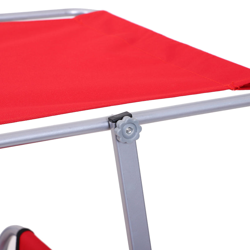 Red Folding Reclining Sun Lounger with Adjustable Canopy for Beach or Garden Relaxation