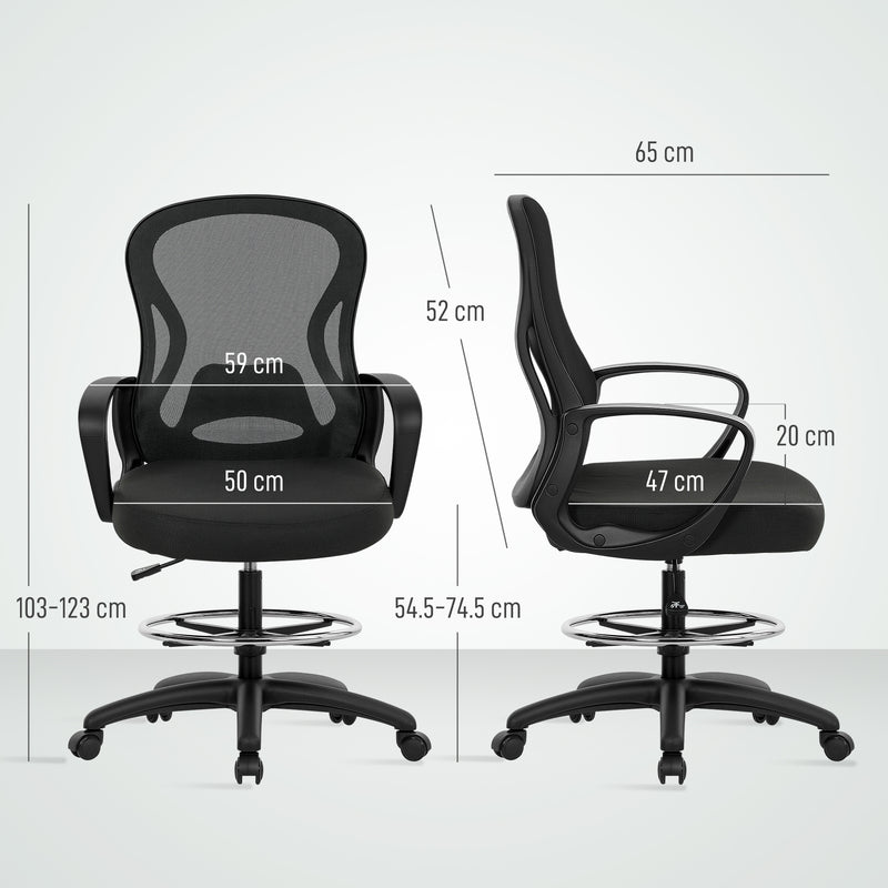 Ergonomic Mesh Drafting Office Chair With Lumbar Support And Footrest For Standing Desks Black
