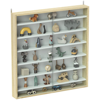 7 Tier Wall Display Cabinet with Glass Doors and Adjustable Shelves Oak by HOMCOM