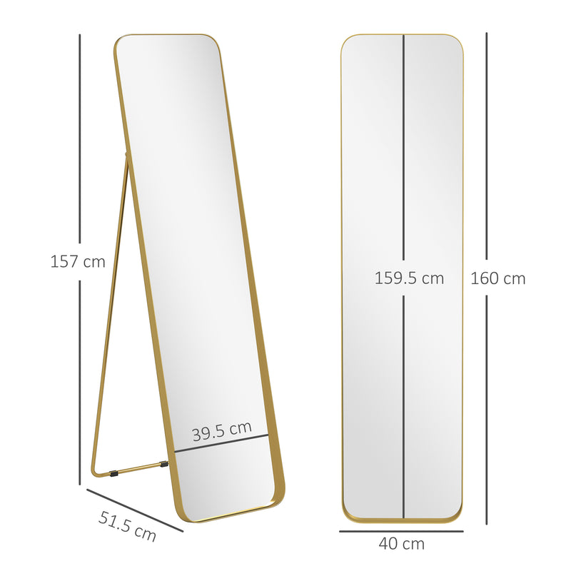 Full Length Rectangular Wall Mirror 40 x 160 cm Ideal for Bedroom or Hallway, Gold