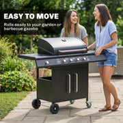 5 Burner Gas Barbecue Grill for Easy Family Cooking and Garden Entertaining Black Outsunny
