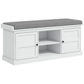 Shoe Storage Bench with Cushioned Seat and Multiple Compartments for Hallway, White Grey