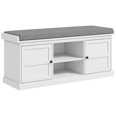 Shoe Storage Bench with Cushioned Seat and Multiple Compartments for Hallway, White Grey