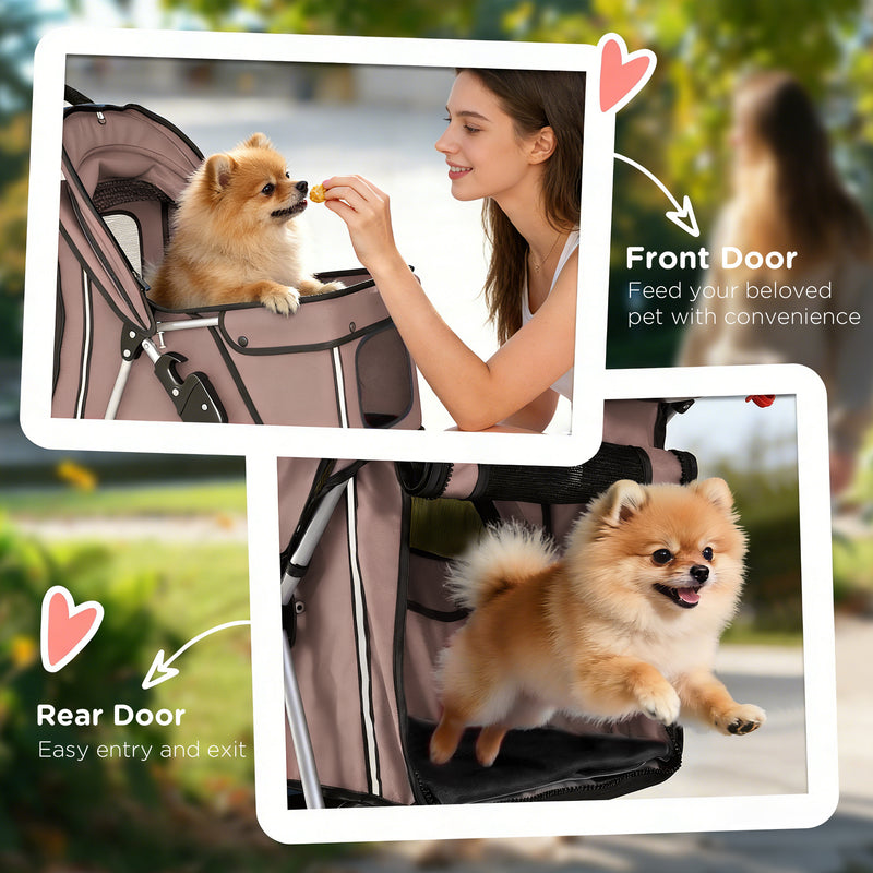 Foldable Pet Stroller With 360 Degree Wheels And Reflective Strips For Dogs And Cats Brown AOSOM