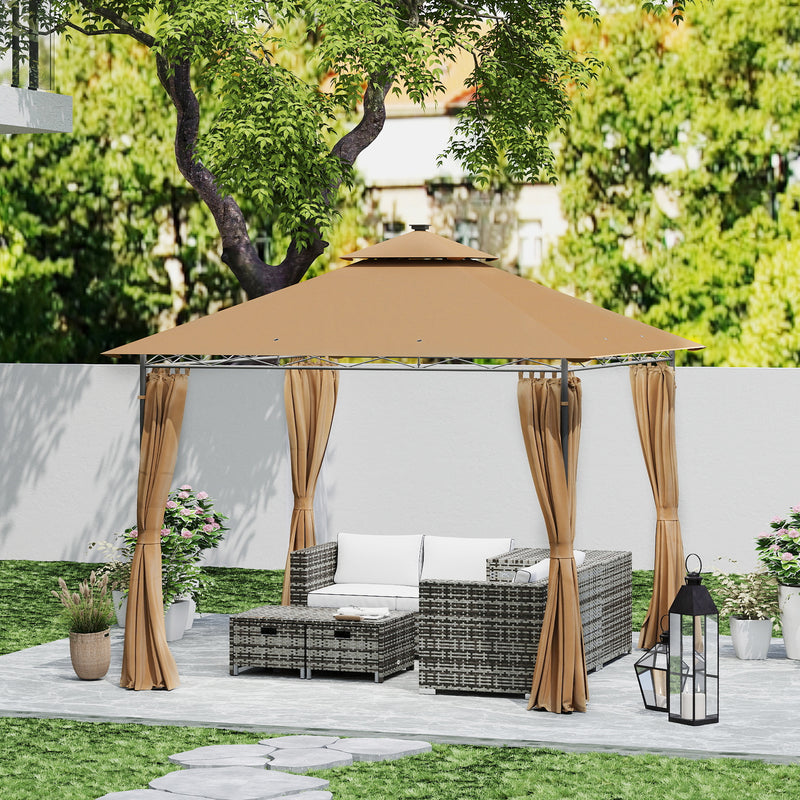 3 x 3 m Brown Metal Gazebo With Solar LED Lighting by Outsunny