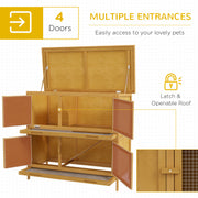 Two Tier Wooden Rabbit Hutch with Slide Out Tray for Outdoor Use, Yellow