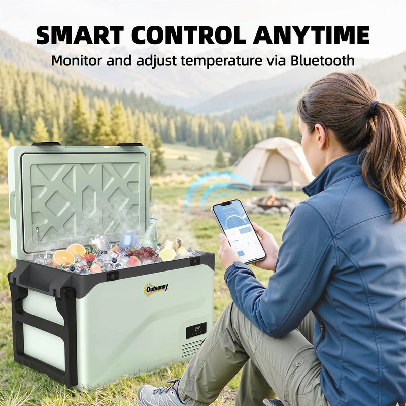 Camping Fridge with Wheels and Bluetooth Control for Fresh Food and Drinks 42.5L Green AOSOM