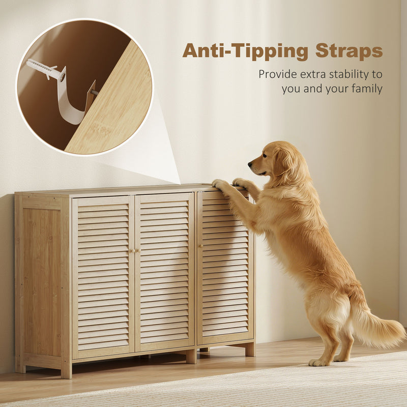 Shoe Storage Cabinet for Hallway with Adjustable Shelves and Louvered Doors Natural Wood Homcom