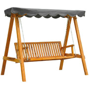 3 Seater Wooden Garden Swing Seat with Canopy for Outdoor Relaxing Pine Wood Frame Dark Grey Outsunny