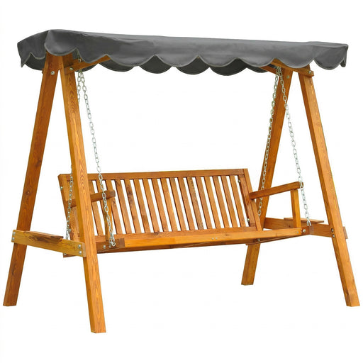 3 Seater Wooden Garden Swing Seat with Canopy for Outdoor Relaxing Pine Wood Frame Dark Grey Outsunny