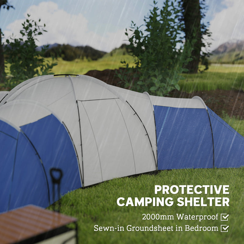 Family Camping Tent with Three Bedrooms and Living Area for Organised Group Trips Blue