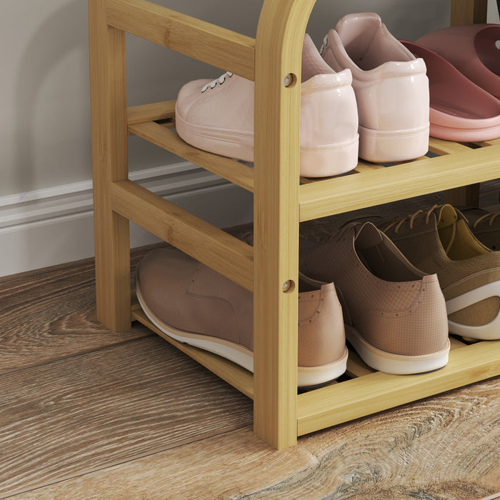 Bamboo Shoe Rack Bench with Padded Seat Natural Wood Finish by HOMCOM
