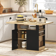 Kitchen Island Table with Storage for Dining and Organising in Family Homes Black AOSOM