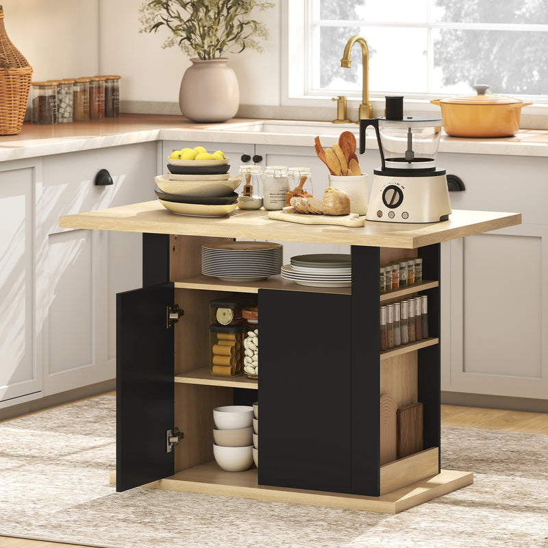 Kitchen Island Table with Storage for Dining and Organising in Family Homes Black AOSOM