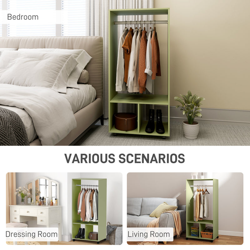 Green Small Open Wardrobe on Wheels with Clothes Rail and Shelves by HOMCOM