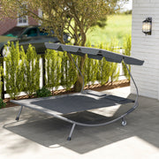 Double Outdoor Bed with Canopy Light Grey Relaxing Garden Lounger by Outsunny