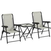 3 Piece Garden Bistro Set For Balcony Or Patio With Foldable Table and Chairs, Cream White Outsunny