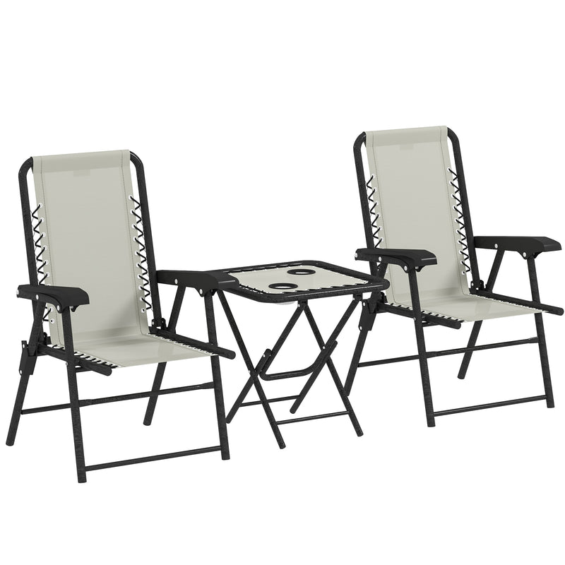 3 Piece Garden Bistro Set For Balcony Or Patio With Foldable Table and Chairs, Cream White Outsunny