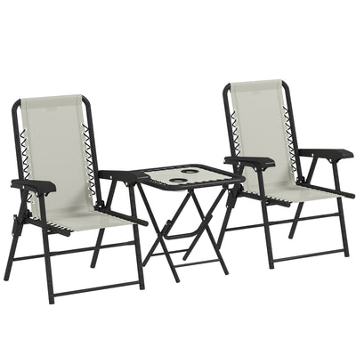 3 Piece Garden Bistro Set For Balcony Or Patio With Foldable Table and Chairs, Cream White Outsunny