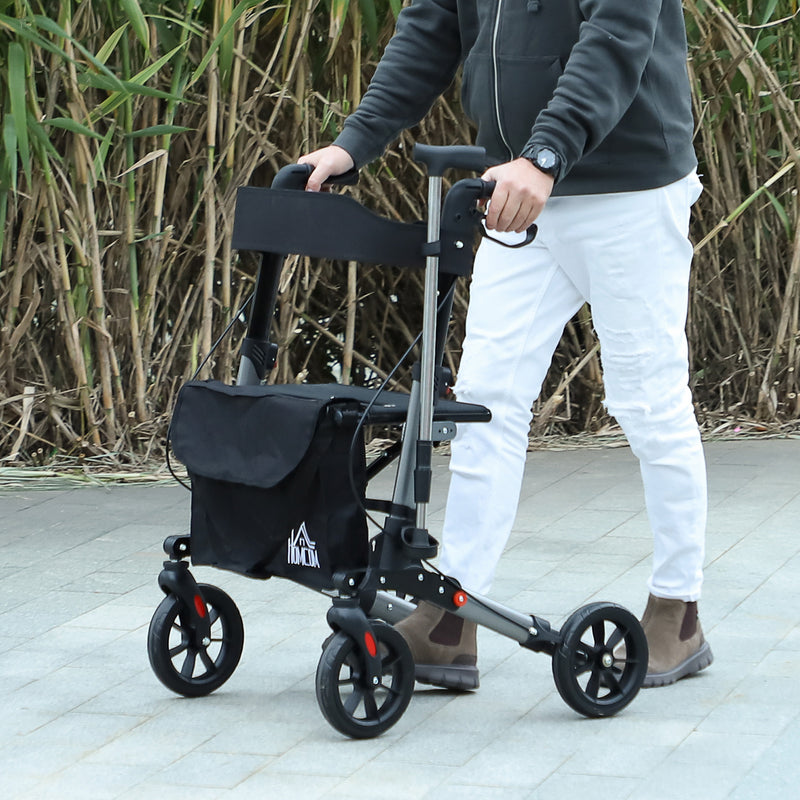 4 Wheel Folding Rollator Walker with Seat Bag and Dual Brakes for Seniors and Disabled by HOMCOM AOSOM