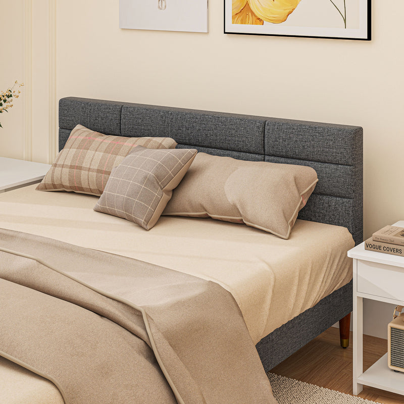 Upholstered King Size Bed Frame with Padded Headboard and Slatted Base Grey