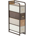 Slim Chest of Drawers for Narrow Spaces with 4 Fabric Drawers and Guardrail Top Multicoloured