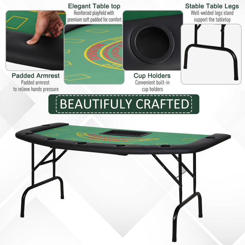 Folding Poker Table for 7 Players with Cup Holders and Padded Rails Green